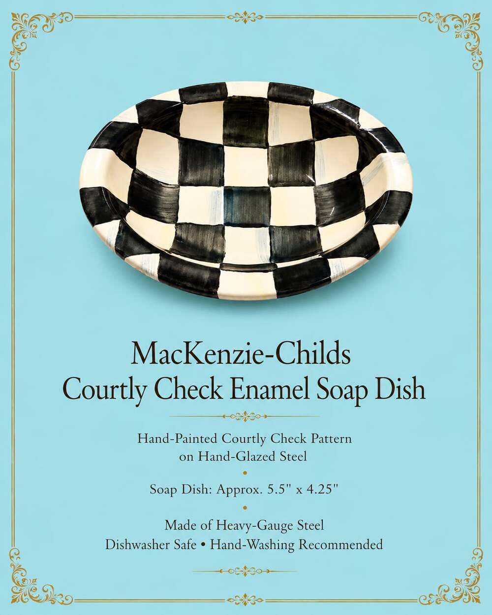 MacKenzie-Childs Courtly Check Enamelware Soap Dish 4.5 inches
